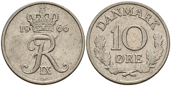 Дания 10 эре 1966 С; S, Фредерик IX (1947-1972) KM 849.1 медно-никель    4602-714