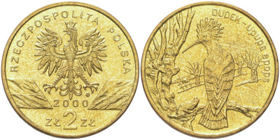 Польша 2 злотых 2000 Всемирная природа - удод Y 388 нордик UNC 4122-1144