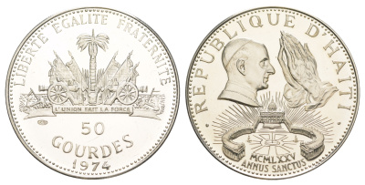 Гаити 50 гурдов 1974 Священный год, тираж 960 экземпляров KM 123 серебро PROOF 11-015-41