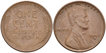 США 1 цент 1952 D, Линкольн KM А132 медь цинк 4115-815