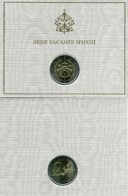 ВАТИКАН 2 ЕВРО 2013 СЕДЕ ВАКАНТЕ, в оригинальном блистере KM биметалл UNC 4-3-4-5