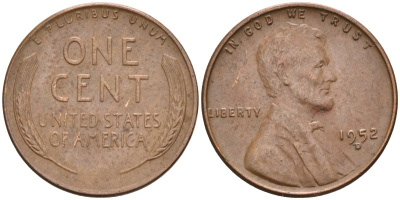 США 1 цент 1952 D, Линкольн KM А132 медь цинк 4115-815