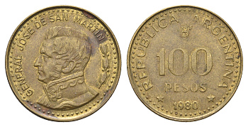 Аргентина 100 песо 1980 KM 85a сталь плакированная латунью 4663-713