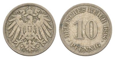 Германия 10 пфеннигов 1898 F, Вильгельм II (1888-1918) KM 12, J. 13 медно-никель 4644-1147