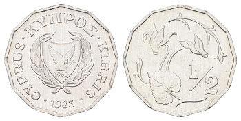 Кипр 1/2 цента 1983 год-тип KM 52 алюминий UNC 206-847