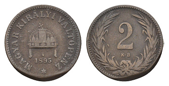 Венгрия 2 филлера 1895 KB, Франц Иосиф I (1848-1916) KM 481 бронза 4665-365