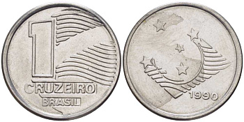 Бразилия 1 крузейро 1990 KM 617 нержавеющая сталь 201-762