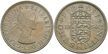 Великобритания 1 шиллинг 1954 Елизавета II (1952-2022), Английский герб KM 904, Spink 4147 медно-никель 4579-214