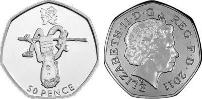 Великобритания 50 пенсов 2011 XXX летние Олимпийские игры в Лондоне в 2012 году, атлеты, в оригинальном картонном буклете, с Олимпийской голограммой (3/29) KM 1150 медно-никель  UNC  3-6-6-01