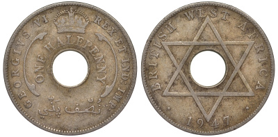 Британская Западная Африка 1/2 пенни 1947 H, Георг VI KM 18 медно-никель 25-2255