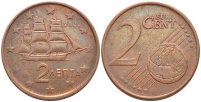 ГРЕЦИЯ 2 ЕВРОЦЕНТА 2002 KM 182 сталь плакированная медью 112-859