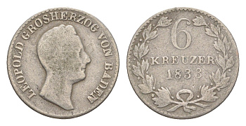 Баден 6 крейцеров 1833 Леопольд (1830-1852) KM 198 серебро 4604-1033