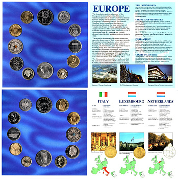 Европа красочной набор из 12 монет XX век Коллекция монет Европейского сообщества - Бельгия, Дания, Франция, Германия, Греция, Ирландия, Италия, Люксембург, Нидерланды, Португалия, Испания, Великобритания BU 8-2-05-70