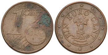 Австрия 1 евроцент 2010 KM 3082 сталь плакированная медью 4580-244