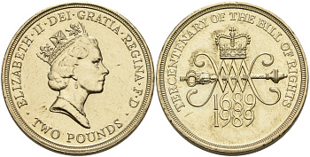 Великобритания 2 фунта 1989 Елизавета II (1952-2022), 300 лет "Биллю о правах" Англии KM 960, Spink 4312 (K2) никель латунь 88-344