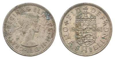 Великобритания 1 шиллинг 1961 Елизавета II (1952-2022), Английский герб KM 904, Spink 4147 медно-никель 4663-234