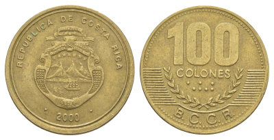 Коста-Рика 100 колонов 2000 KM 240 алюминиевая бронза 4631-611