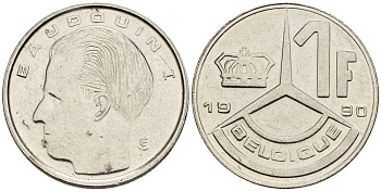 БЕЛЬГИЯ 1 ФРАНК 1990 BELGIQUE KM 170 сталь плакированная никелем 4528-1039