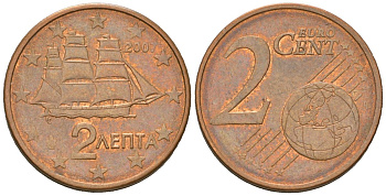Греция 2 евроцента 2007 KM 182 сталь плакированная медью 4539-256