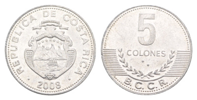 Коста-Рика 5 колонов 2008 KM 227b алюминий aUNC 4649-642