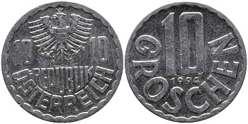 АВСТРИЯ 10 ГРОШЕЙ 1994 KM 2878 алюминий 33-334