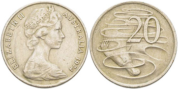 Австралия 20 центов 1974 Елизавета II (1952-2022), утконос KM 66 медно-никель 4521-125