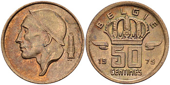 Бельгия 50 сантимов 1975 Belgie, Бодуэн I (1951-1993) KM 149.1 бронза 4528-949