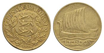 Эстония 1 крона 1934 год-тип KM 16 алюминиевая бронза 4652-931