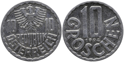 АВСТРИЯ 10 ГРОШЕЙ 1994 KM 2878 алюминий 33-334