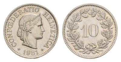 Швейцария 10 раппенов 1981 KM 27 медно-никель 4643-345