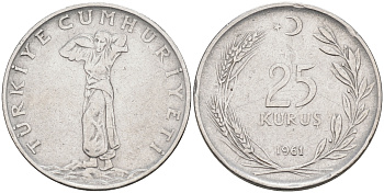 ТУРЦИЯ 25 КУРУШЕЙ 1961 KM 892.2 сталь 4592-247