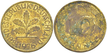 ФРГ 10 пфеннигов 1976 J KM 108, J. 383 сталь плакированная латунью 259-314