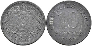 ГЕРМАНИЯ 10 ПФЕННИГОВ 1921 KM 26, J. 299 цинк 4401-154