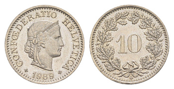 Швейцария 10 раппенов 1989 B KM 27 медно-никель 4625-746