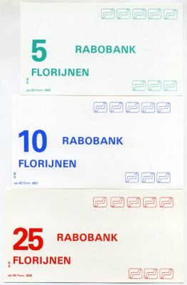 НИДЕРЛАНДЫ НАБОР ИЗ 6 БАНКНОТ ND RABOBANK (5, 10, 25, 50, 100, 250 FLORIJNEN) бумага UNC (ПРЕСС) 7146-34-1-2