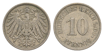 Германия 10 пфеннигов 1900 A, Вильгельм II (1888-1918) KM 12, J. 13 медно-никель 4640-244