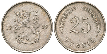 Финляндия 25 пенни 1939 S KM 25 медно-никель 4174-961