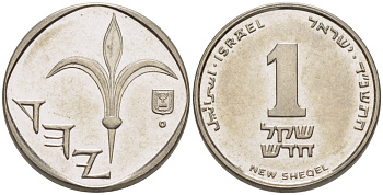 Израиль 1 новый шекель 1994 JE 5754 KM 160a сталь плакированная никелем 66-426