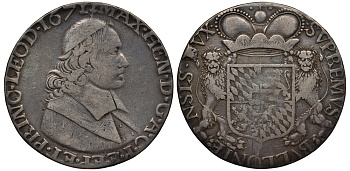 Льеж, Бельгия 1 дукатон 1671 Максимилиан Генрих Баварский KM 84 (21), Dav. 4296, Witt. 1262 серебро 00-816-12