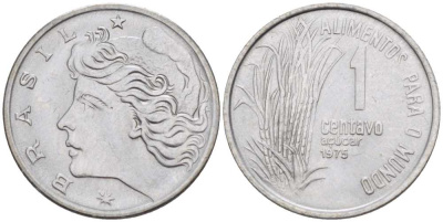 Бразилия 1 сентаво 1975 FAO, сахарный тростник KM 585 нержавеющая сталь 105-815