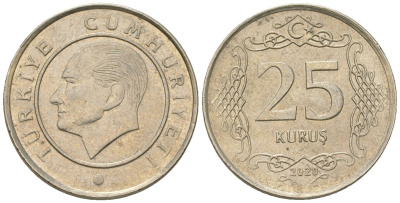 Турция 25 курушей 2020 KM 1242 медно-никель 4546-727