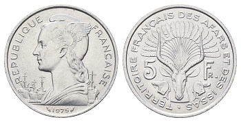 Французские афар и исса 5 франков 1975 KM 14 алюминий UNC 633-613