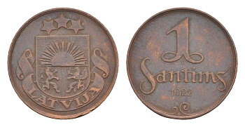 Латвия 1 сантим 1922 KM 1 бронза 4658-1129