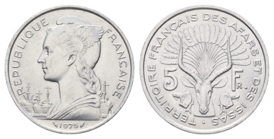 Французские афар и исса 5 франков 1975 KM 14 алюминий UNC 633-613