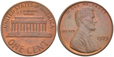 США 1 ЦЕНТ 1973 ЛИНКОЛЬН KM 201 медь цинк UNC 3309-256