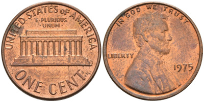 США 1 цент 1975 Линкольн KM 201 медь цинк 4115-922