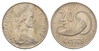 Фиджи 20 центов 1974 редкий год KM 31 медно-никель 4545-222