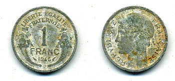 ФРАНЦИЯ 1 ФРАНК 1946 В KM 885а.2 алюминий 84-454