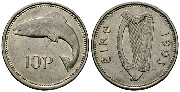 Ирландия 10 пенсов 1993 лосось KM 29 медно-никель 4138-913