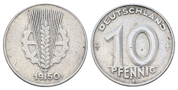 ГДР 10 пфеннигов 1950 E KM 3 алюминий 4668-1124